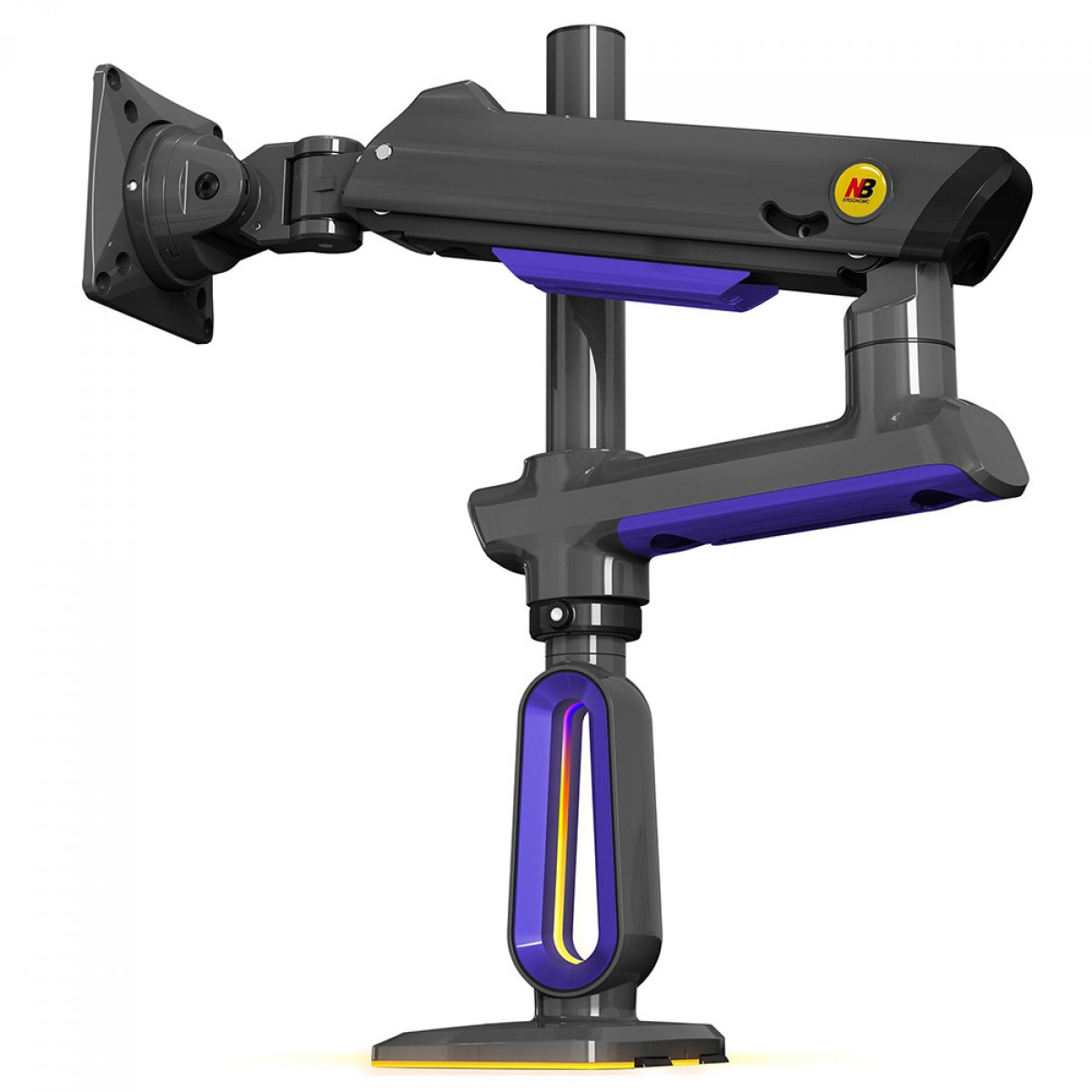 Suporte de Mesa North Bayou G80, RGB, Articulado, Para Monitores 32 Até 60 Pol, Preto e Azul